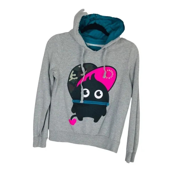 Freehold Graphic Hoodie Grey Black Pink Streetwear Zipper Cotton Blend S Small - Picture 4 of 4